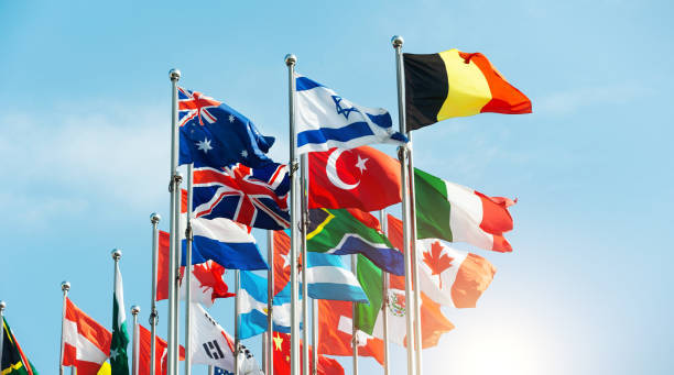 istock Set of flags fluttering in the wind against blue sky background 1798300910