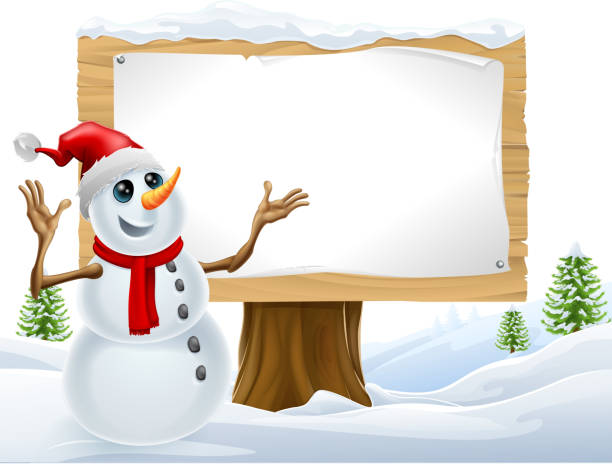 snowman christmas snow sign landscape scene - chris snow stock illustrations