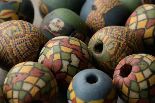 Ancient roman glass beads background