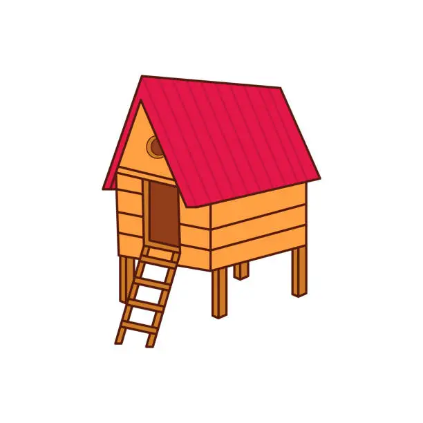 Vector illustration of Chicken coop, Chicken farm flat illustration