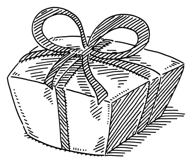 Vector illustration of Gift Box Symbol Drawing