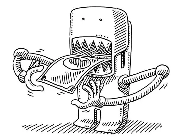 Vector illustration of Money Eating Monster Drawing