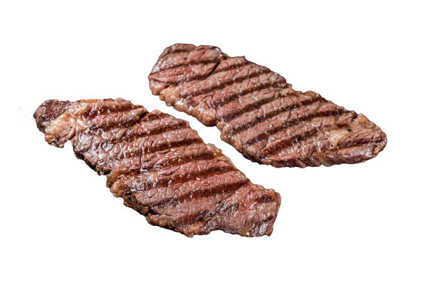 istock Grilled denver beef meat steak on a rack.  Isolated, white background. 1798343501