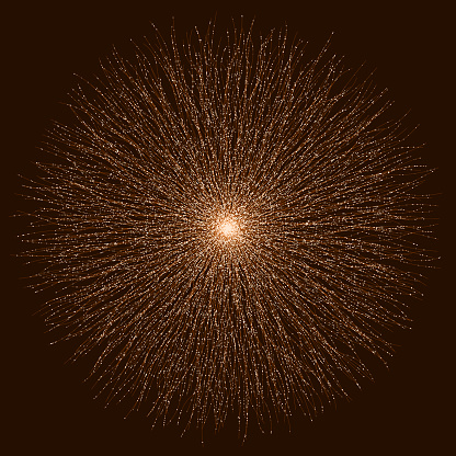 The image captures the essence of a golden firework, with countless sparkles radiating outward from a bright central point against a deep, dark background, resembling a cosmic event.