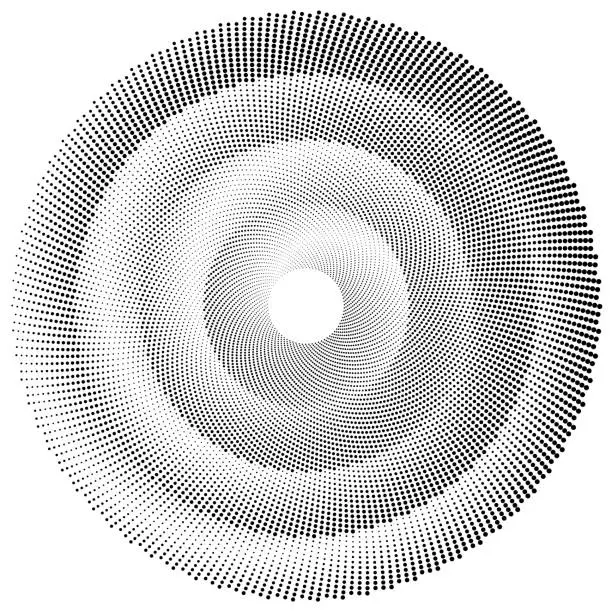 Vector illustration of Halftone dotted concentric circles creating a gradient optical effect.