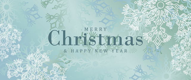 Turquoise New Year and Christmas background with delicate snowflakes. New Year vector card, cover, wallpaper, background