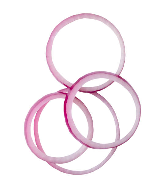 istock Top view of red or magenta onion slices in ring shape and stack isolated on white background with clipping path. Flatlay 1798351603