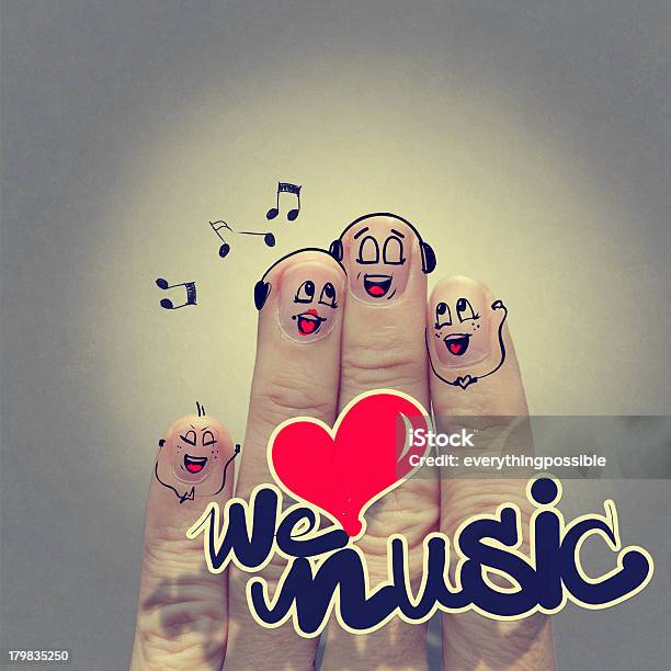 The Happy Finger Family Holding We Love Music Stock Photo - Download Image Now - Abstract, Adult, Boys