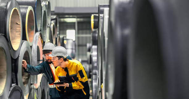 istock Metal sheet workers perform routine quality checking, enhancing assurance in roofing infrastructure 1798367446