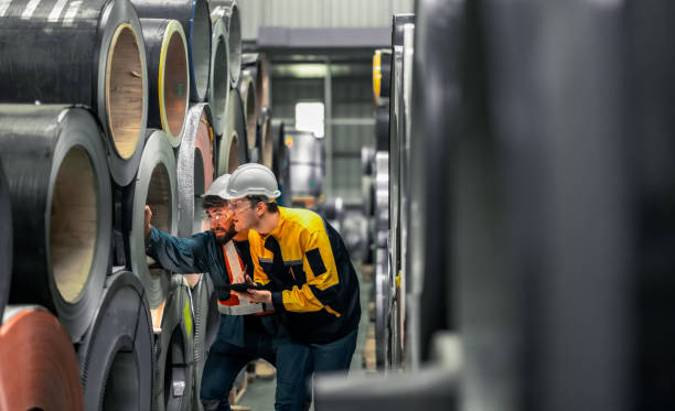 istock Metal sheet workers perform routine quality checking, enhancing assurance in roofing infrastructure 1798378560