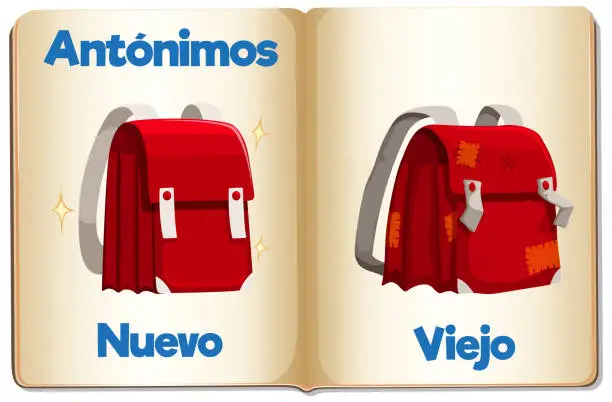 Vector illustration of Spanish Language Education: Nuevo and Viejo - New and Old