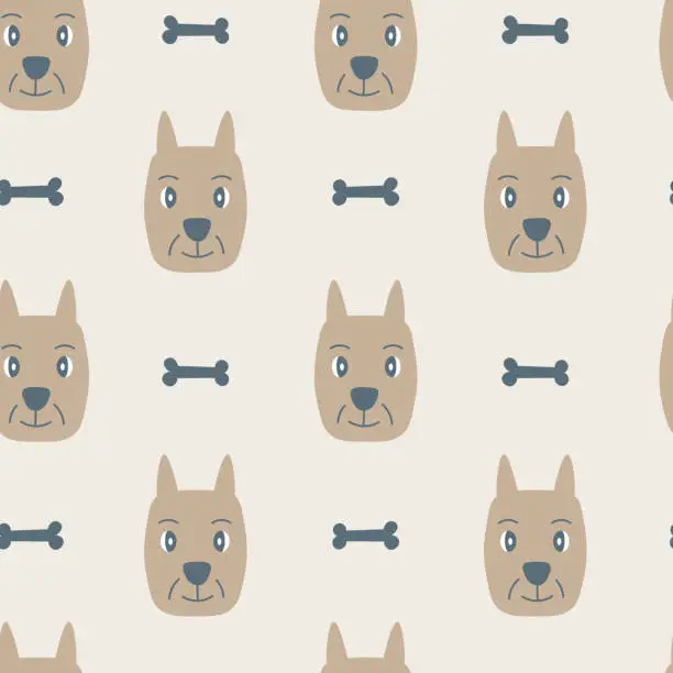 Vector illustration of Modern pastel colored seamless pattern with dog and bone
