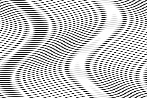 Wavy seamless striped pattern on white background. Wave halftone engraving black and white striped texture in repeat.