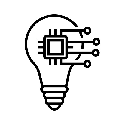 Illustration of cyber idea, lightbulb with microchip with electric circuit symbol icon vector