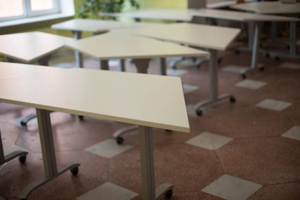 istock Tables in recreation. School desks. Lots of tables. 1798431321