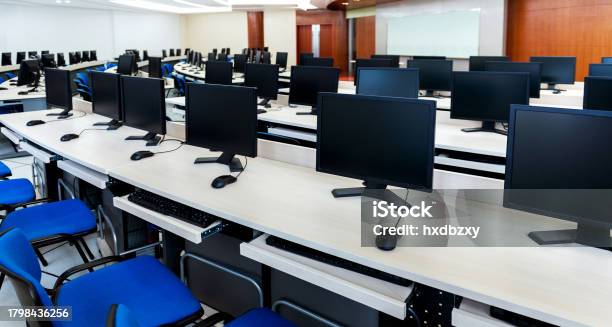 Group Of Computers Neatly Placed In A Lab Stock Photo - Download Image ...