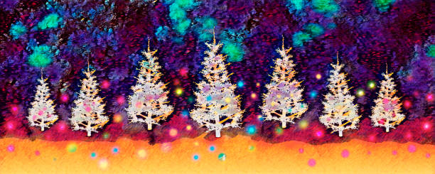 istock Snowy Christmas Trees With Colorful Lights In Magic Forest 1798442110