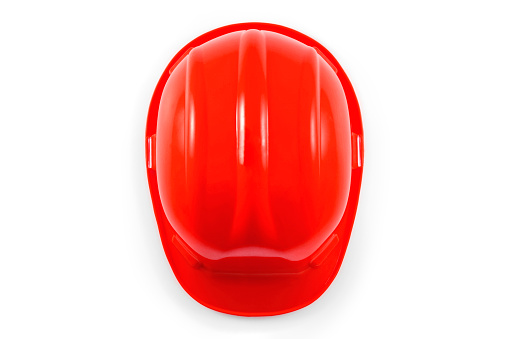 Red safety helmet isolated white background