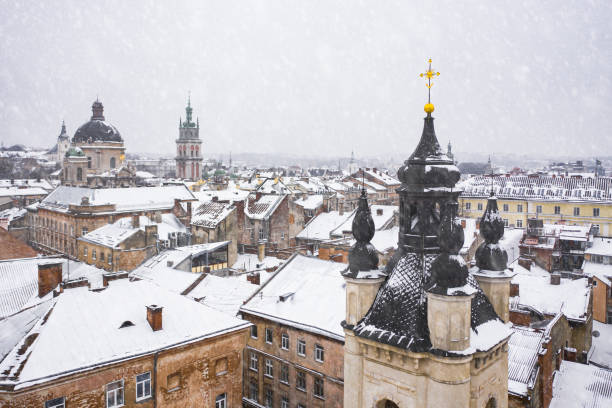 istock Panoramic view on Lviv in winter from drone 1798442715