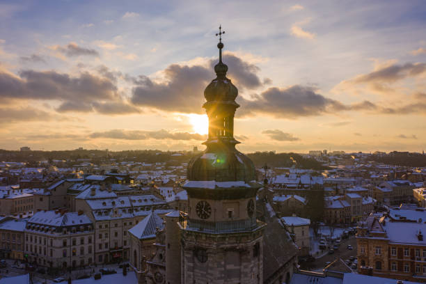 istock Panoramic view on Lviv in winter from drone 1798456219