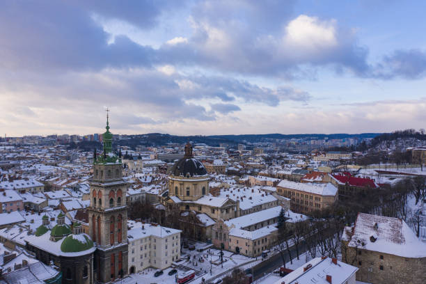 istock Panoramic view on Lviv in winter from drone 1798468003