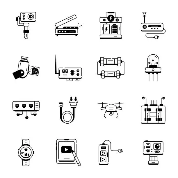 Vector illustration of Modern Collection of Multimedia Components Line Icons