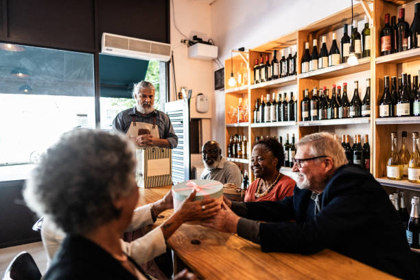 Friends talking at a restaurant