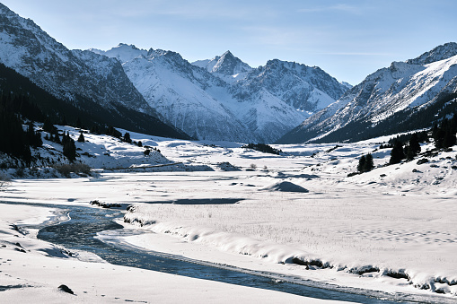 Winter mountain gorge landscape