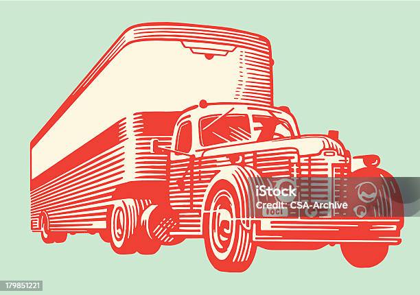 A Drawing Of A Vintage Semi Truck Stock Illustration - Download Image Now - Truck, Retro Style, Old-fashioned