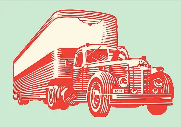 Vector illustration of A drawing of a vintage semi truck