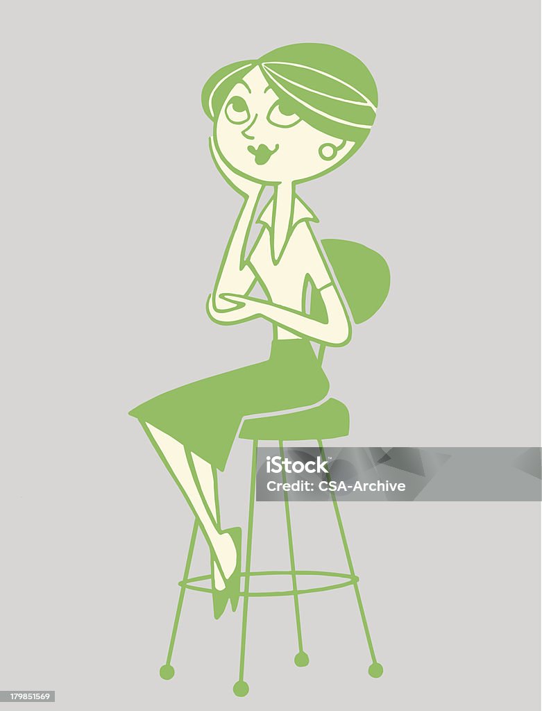 Femme assise sur un tabouret - clipart vectoriel de Adulte libre de droits