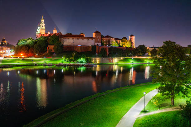 Krakow, Poland - September 15, 2023: Wawel Royal Castle at night, Krakow. Poland
