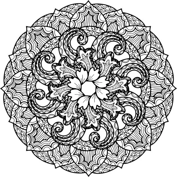 Vector illustration of Mandala 291, ethnic, swirl pattern, object isolated on white background.