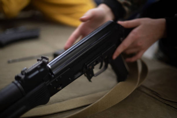 istock Military training in Russia. Weapon training. Automatic weapons in hands. 1798550867
