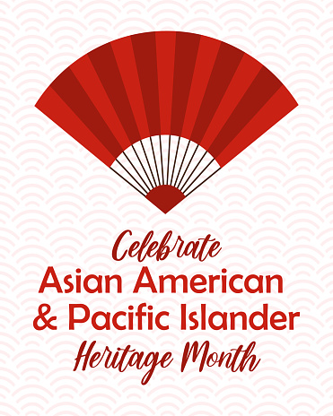 Asian American, Pacific Islander Heritage month vector vertical banner with traditional asian hand fan illustration. Greeting card, AAPI print.