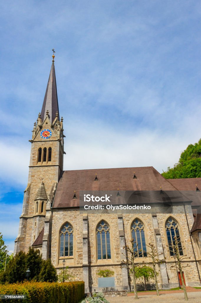 Vaduz Cathedral, or Cathedral of St. Florin is a neo-Gothic church in Vaduz, Liechtenstein Liechtenstein Stock Photo
