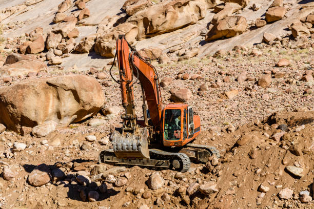 Heavy excavator at the construction site near st catherine monastery. Egypt