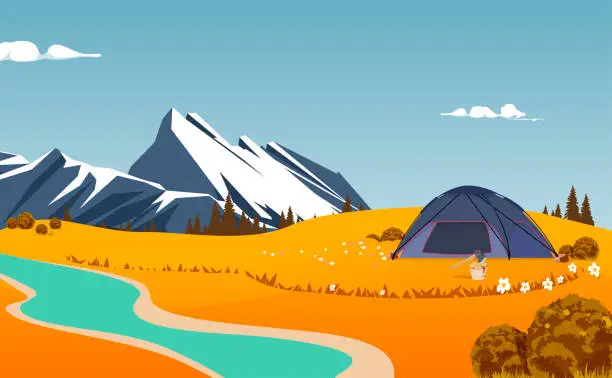 Vector illustration of Autumn Camping background vector illustration. Fall Camping landscape.