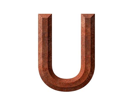 Letters made of rusty metal. 3d illustration of rust iron alphabet isolated on white background