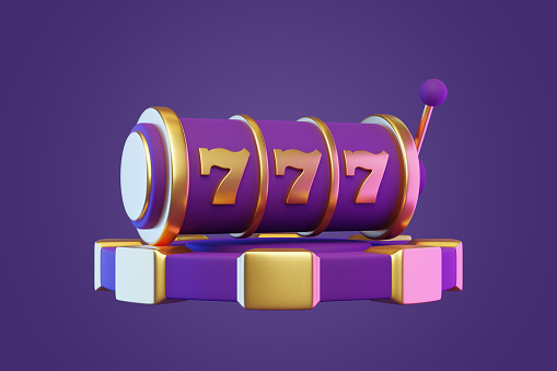 istock Slot machine with poker chip on a purple background 1798623163
