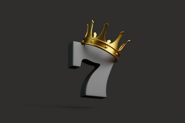 istock Black lucky seven with a gold crown on a black background 1798625979
