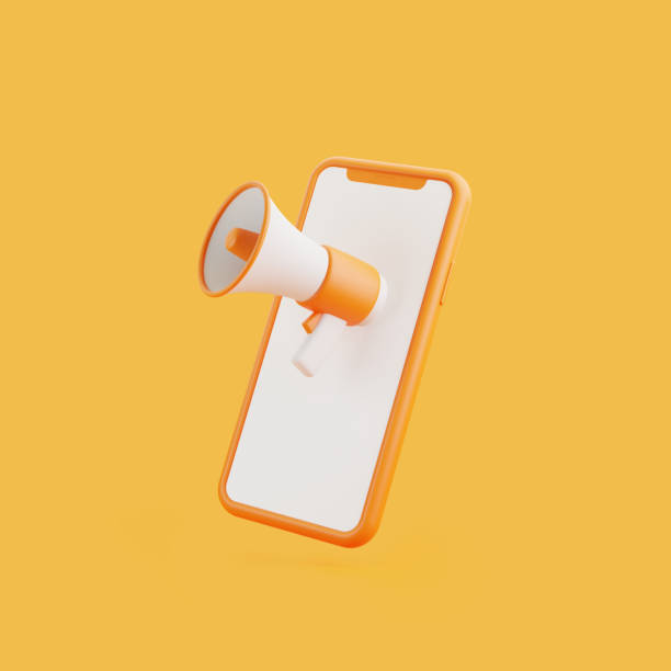 istock Cartoon megaphone with mobile phone on orange background 1798627073