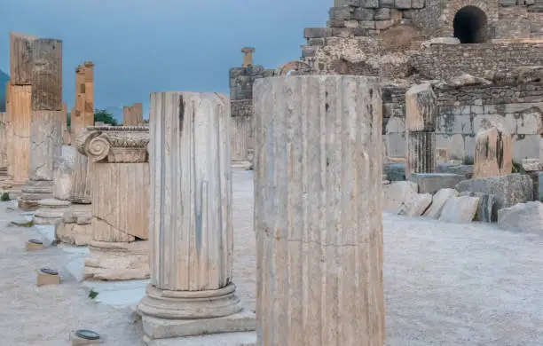 Photo of Ruins of the ancient Greek and Roman City of Ephesus on the  Ionian coast of Turkey, near SelÃ§uk, Ä°zmir Province, TÃ¼rkiye