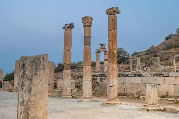 Photo of Ruins of the ancient Greek and Roman City of Ephesus on the  Ionian coast of Turkey, near SelÃ§uk, Ä°zmir Province, TÃ¼rkiye