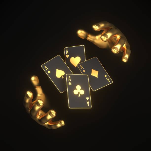 istock Playing cards with golden hand on a black background 1798631652