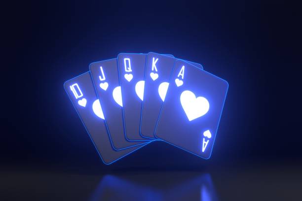 istock Playing cards with futuristic neon blue lights on a black background 1798632233