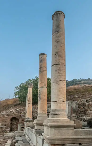 Photo of Ruins of the ancient Greek and Roman City of Ephesus on the  Ionian coast of Turkey, near SelÃ§uk, Ä°zmir Province, TÃ¼rkiye