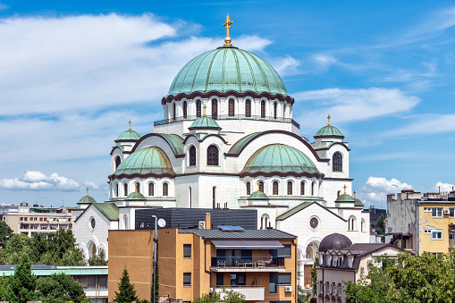 Belgrade, Serbia - November 17, 2023: Temple of Saint Sava in Belgrade. This photo captures the magnificant Orthodox Church from the outside.