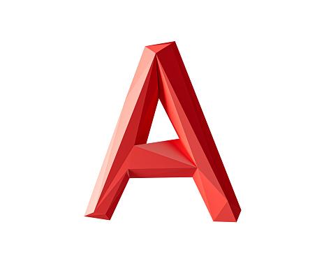 Letters made of low poly red material. 3d illustration of simple polygonal alphabet isolated on white background