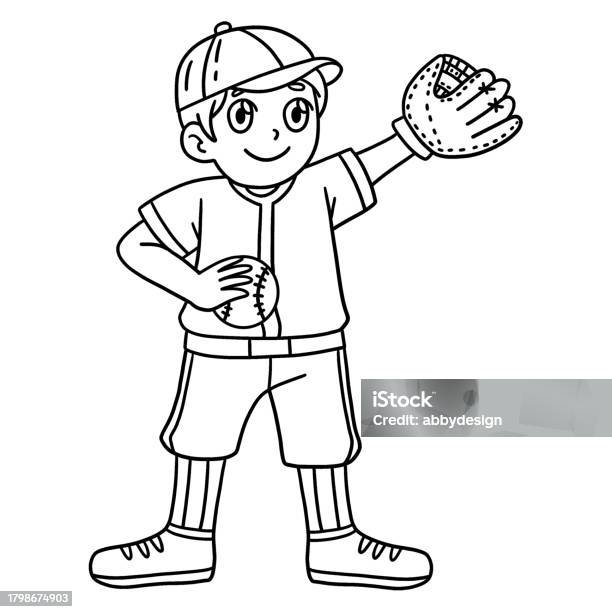 Pitcher Colring Baseball Boy Pitcher Isolated Coloring Page Stock Illustration ...
